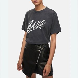 Anine Bing Logo Graphic Tee Shirt Size Large Washed Vintage Black 100% Cotton